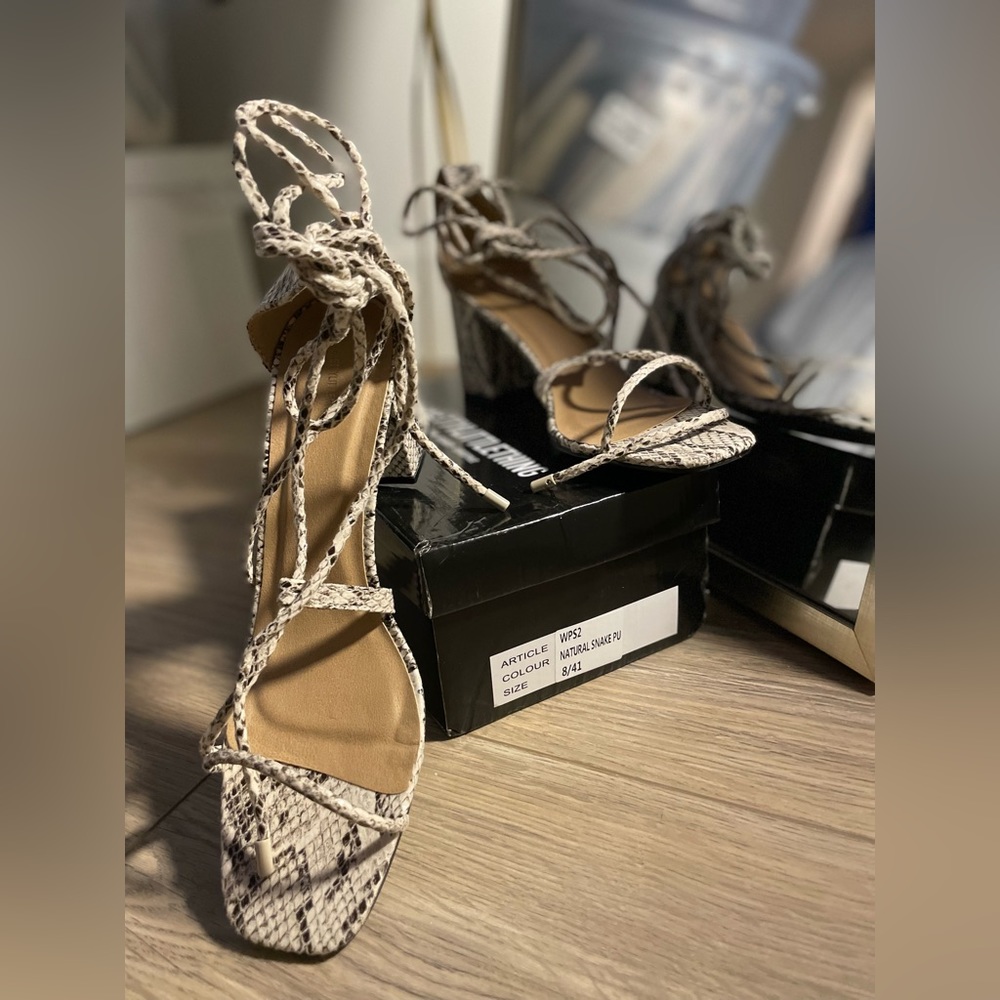 Unworn size 10 womens’ strap up sandals with block heel